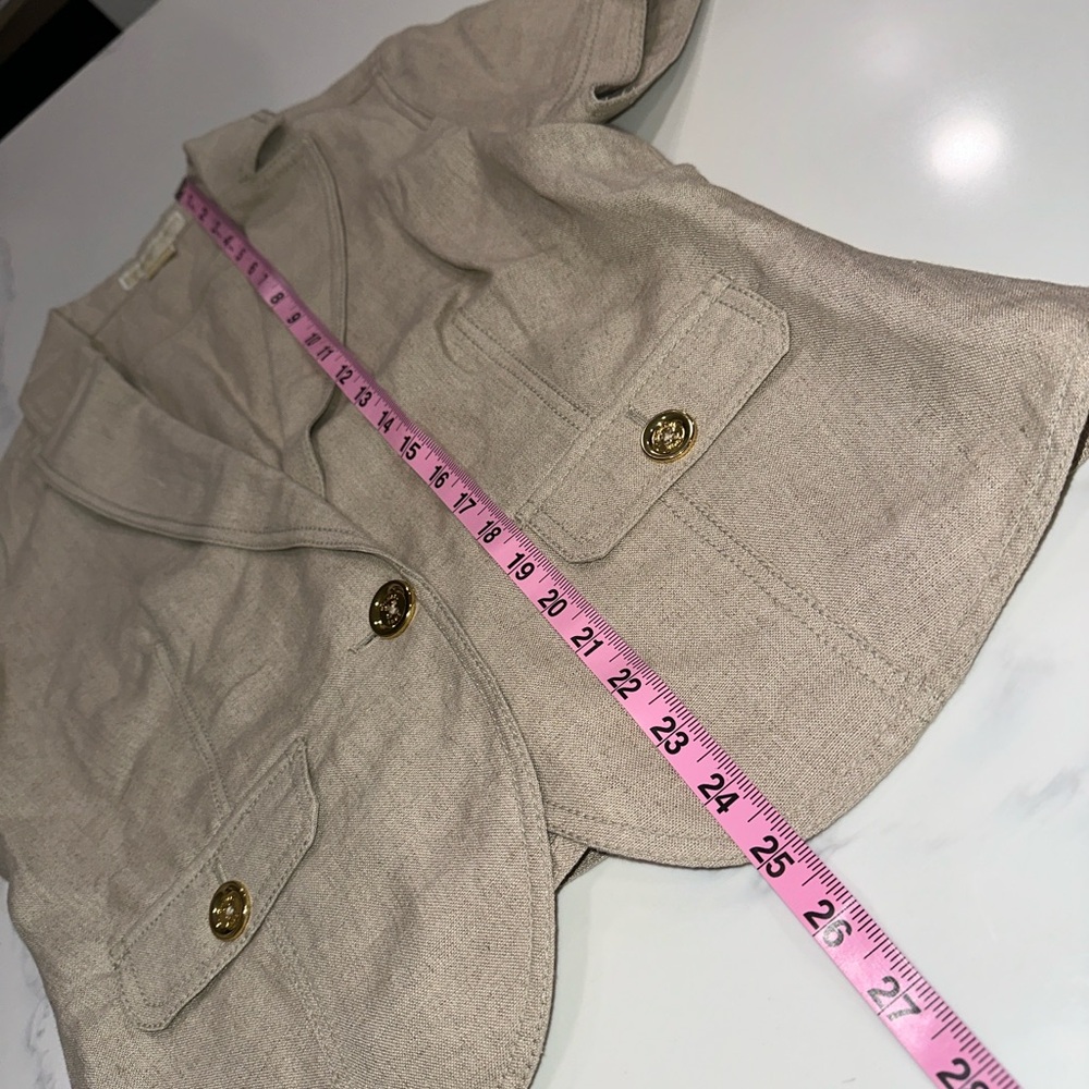 MICHAEL KORS SIZE L~100% LINEN DRESS JACKET BLAZER~PUFF SLEEVES GOLD BUTTON UP - Picture 9 of 16